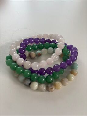 Stacked Multi-Bead Stretch Bracelet Set - Green, Purple, Pink, Mixed